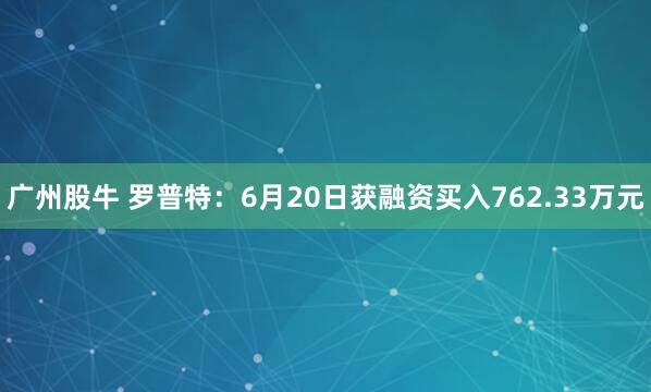 广州股牛 罗普特：6月20日获融资买入762.33万元