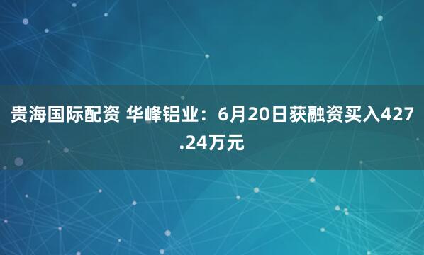 贵海国际配资 华峰铝业：6月20日获融资买入427.24万元
