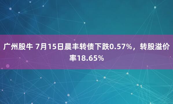 广州股牛 7月15日晨丰转债下跌0.57%，转股溢价率18.65%